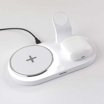 Plástico branco 4 em 1 carregador sem fio para telefone fone de ouvido relógio carregamento rápido