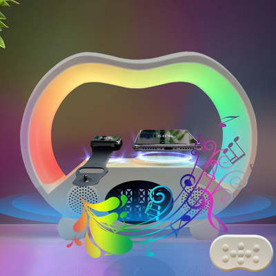 15W Fast Charging Speaker Carregador sem fio com luzes coloridas e material ABS Bluetooth