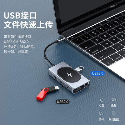 Adaptador multifunção USB tipo C HUB 9 em um e com leitor de cartão de memória
