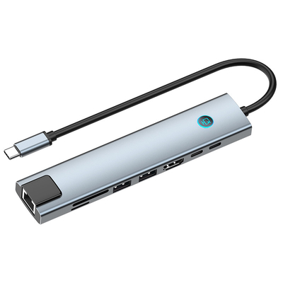 Adaptador HUB Multi Port com leitura de cartão de memória e corpo de alumínio