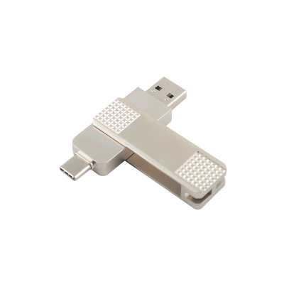 Discos flash USB de metal tipo C de prata podem girar 360 graus com proteção de senha