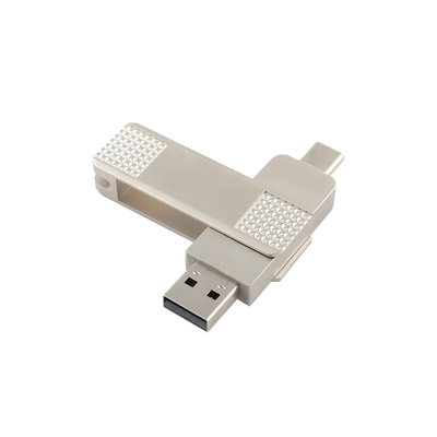 Discos flash USB de metal tipo C de prata podem girar 360 graus com proteção de senha