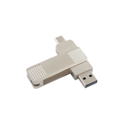Discos flash USB de metal tipo C de prata podem girar 360 graus com proteção de senha