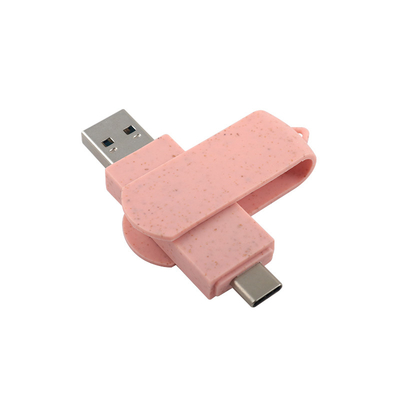 Tipo C USB Flash Drives Plastico rosa com palha Material reciclável e logotipo personalizado
