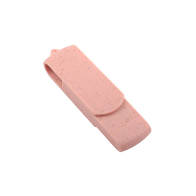 Tipo C USB Flash Drives Plastico rosa com palha Material reciclável e logotipo personalizado