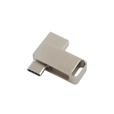 Discos flash USB de metal prateado à prova d'água com gravura e logotipo de impressão USB 2.0 e tipo C
