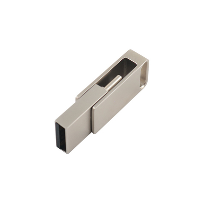 Discos flash USB de metal prateado à prova d'água com gravura e logotipo de impressão USB 2.0 e tipo C