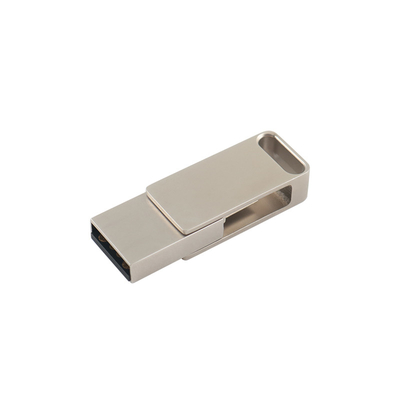Discos flash USB de metal prateado à prova d'água com gravura e logotipo de impressão USB 2.0 e tipo C