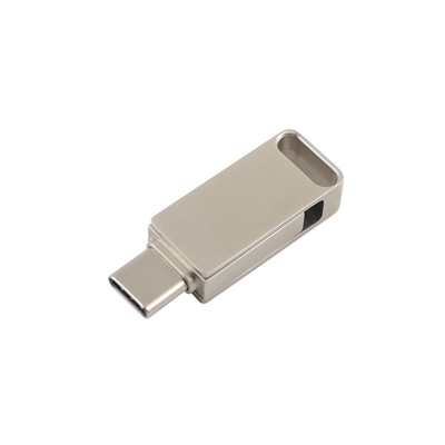 Discos flash USB de metal prateado à prova d'água com gravura e logotipo de impressão USB 2.0 e tipo C