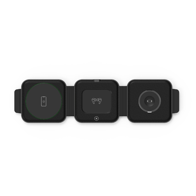 Carregador portátil sem fio magnético três em um para carregamento de telefone rápido em preto/branco