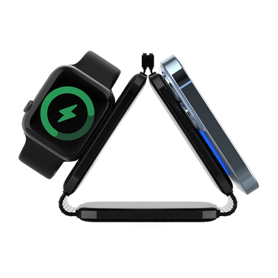 Carregador portátil sem fio magnético três em um para carregamento de telefone rápido em preto/branco