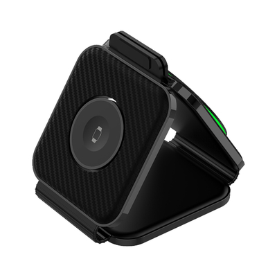 Carregador portátil sem fio magnético três em um para carregamento de telefone rápido em preto/branco