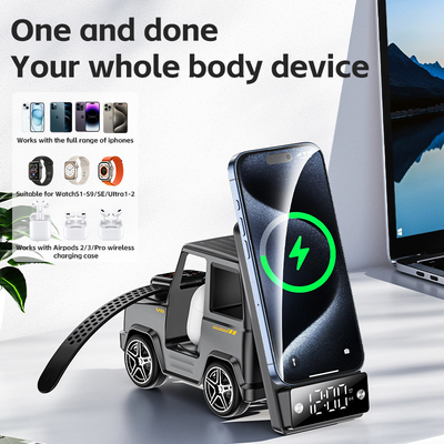 Carregador sem fio em forma de carro laranja para iPhone Airpods IWatch 225G Saída 9V/1.67A