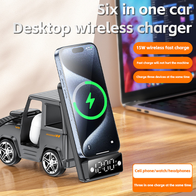 Carregador sem fio em forma de carro laranja para iPhone Airpods IWatch 225G Saída 9V/1.67A