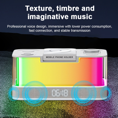 Carregador sem fio habilitado para Qi e alto-falante Bluetooth com luzes coloridas Compatibilidade dispositivos habilitados para Qi