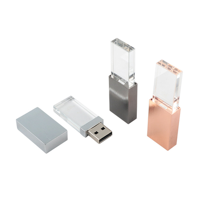 Usb de cristal dentro com luz LED quando trabalha luz LED brilhante