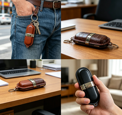 Memória USB de couro de grau A Unidade flash USB de couro com chip de grau A e exterior de couro para executivos