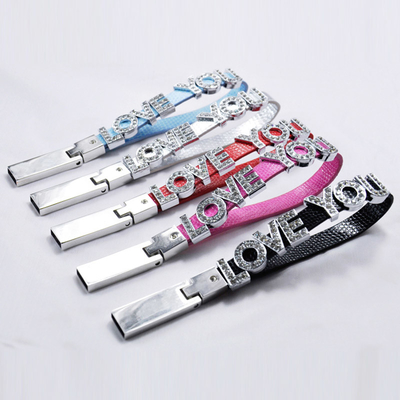 O estilo USB de cristal da joia do bracelete do alfabeto cola o metal 64GB 128GB