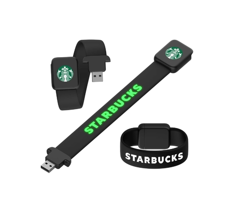 Brilhante ao ler no computador Pulseira de silicone Usb com logotipo de laser de luz LED