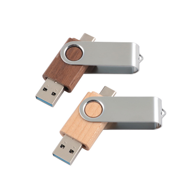 USB A e Tipo C juntos USB de memória de madeira com faixa de operação de 0°C a 60°C