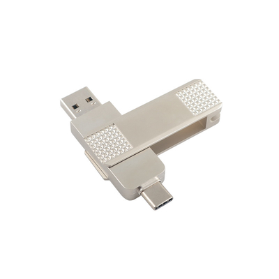 Discos flash USB de metal tipo C de prata podem girar 360 graus com proteção de senha