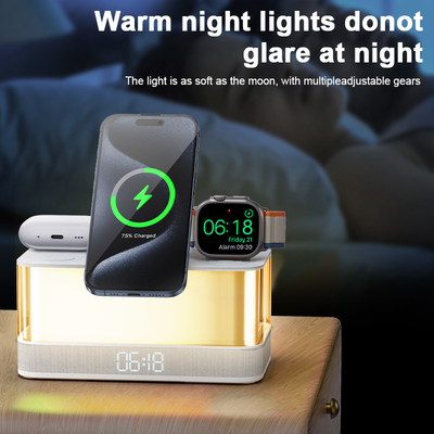 Lâmpadas coloridas Carregador sem fio para iPhone iWatch e AirPods com Bluetooth Speaker