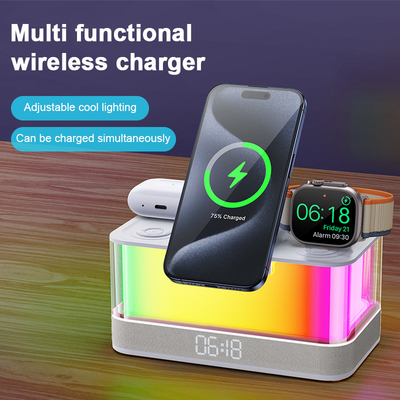 Carregador sem fio habilitado para Qi e alto-falante Bluetooth com luzes coloridas Compatibilidade dispositivos habilitados para Qi
