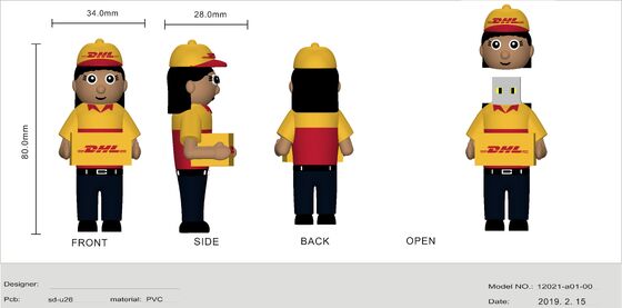 DHL mulher de entrega pessoa desenho animado usb flash drive feito por design do cliente
